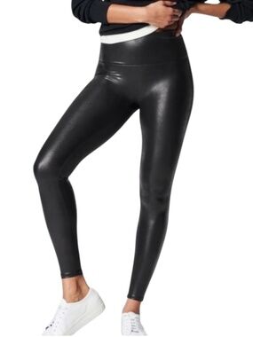 Spanx Stylish Black Faux Leather Leggings NWT